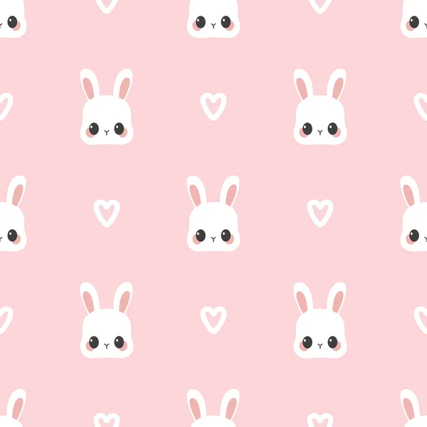 Cartoon Vector Pattern Cute Rabbit Heart Seamless Background — Stock Vector