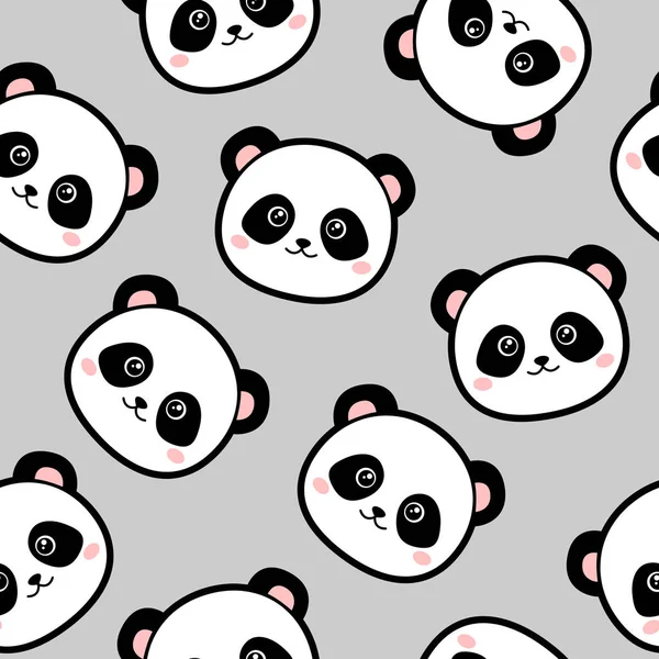 Que Panda Fofinho Padrão Vetor Sem Costura Fundo Cinza — Vetor de Stock