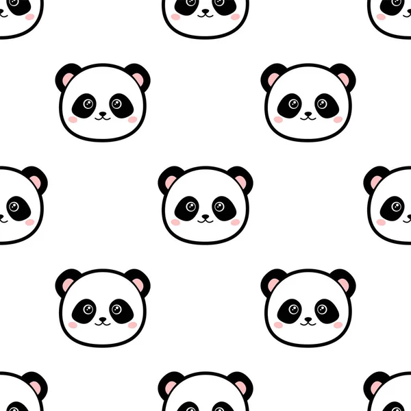 Aranyos Llittle Panda Folytonos Vector Minta Fehér Háttér — Stock Vector