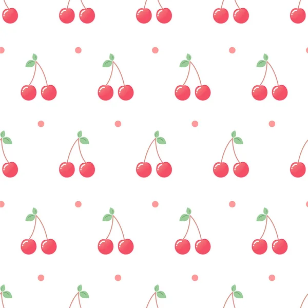 Pink Cherry Dots Seamless Vector Pattern White Background — Stock Vector