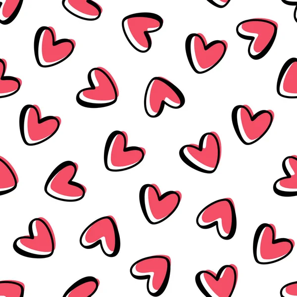 Doodle Corazones Patrón Vector Sin Costura Sobre Fondo Blanco — Archivo Imágenes Vectoriales