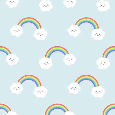 Gökkuşağı ve bulutlar. Sorunsuz vektör desen