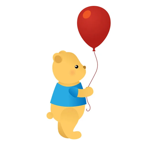 Urso Desenho Animado Bonito Segurando Balão Vermelho Ilustração Vetorial — Vetor de Stock