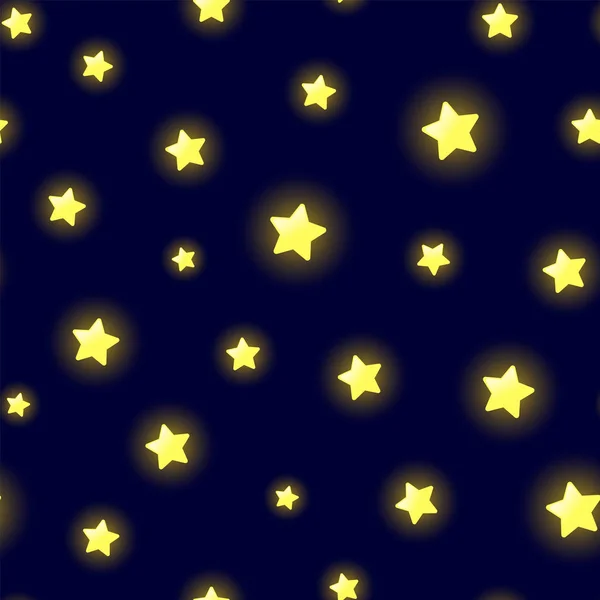 Cartoon Glowing Stars Seamless Vector Pattern — Stock Vector