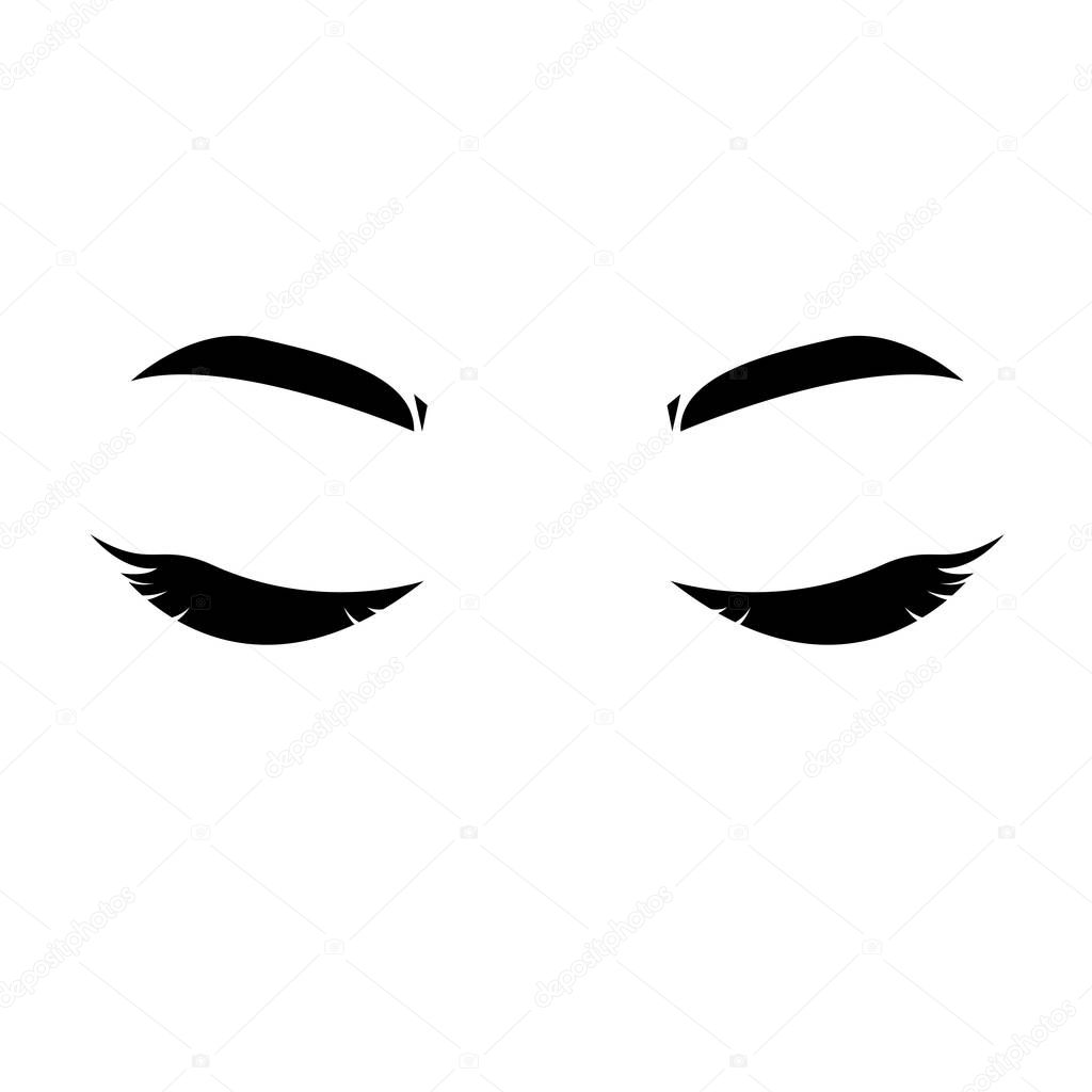 Closed eyes with black eyelashes. Vector illustration isolated on white background