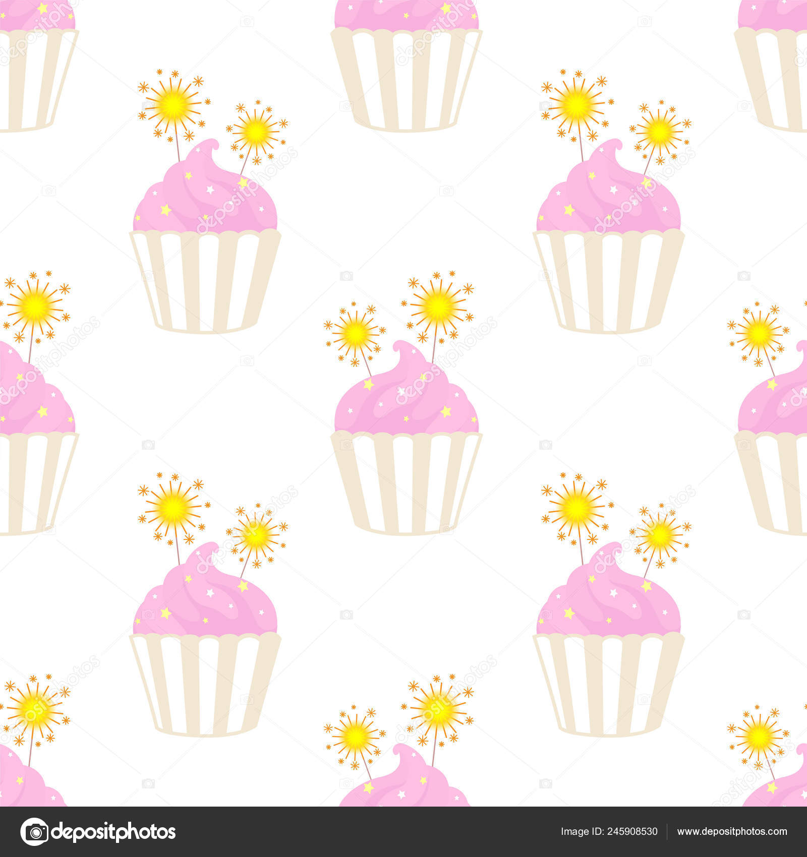 Cupcake Dengan Kembang Api Pola Tak Berjahit Kartun Selamat Ulang