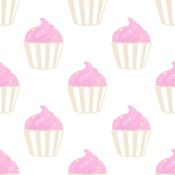 Cupcake Cartoon Vektormuster Flachen Stil Nahtloser Hintergrund — Stockvektor