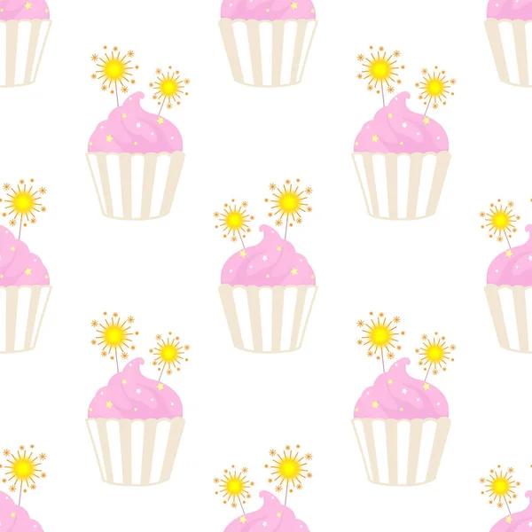 Cupcake Avec Scintillant Dessin Animé Motif Sans Couture Illustration Vectorielle — Image vectorielle