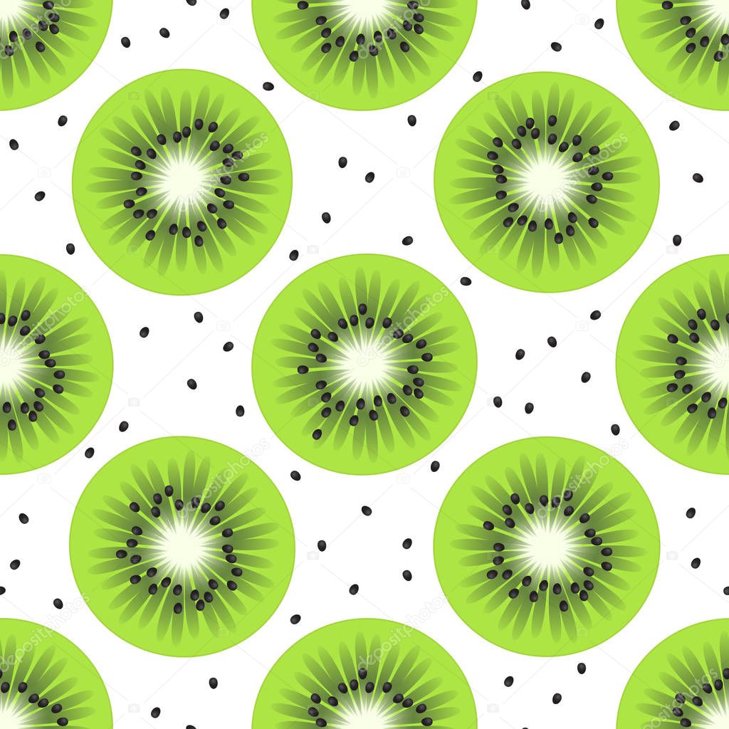 Kiwi slice. Seamless vector pattern on white background