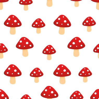 Amanita. Dikişsiz vektör deseni. Düz tarzda Illustration