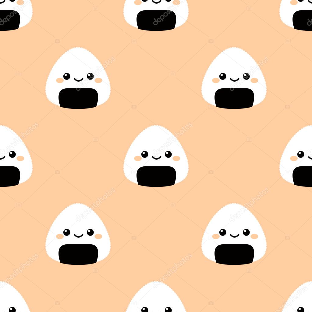 Cute onigiri. Seamless vector pattern. Japanese food