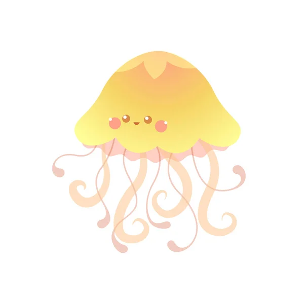 Cute Little Jellyfish Vector Illustration Isolated White Background — Stock Vector