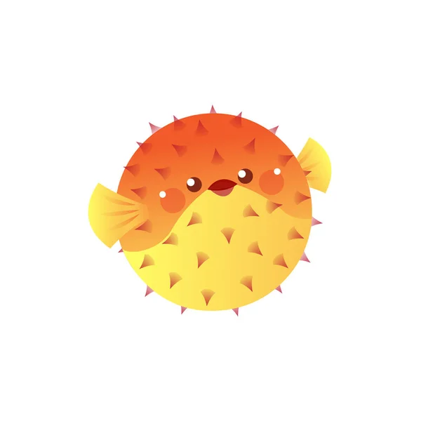 Roztomilá Malá Puffer Fish Vektorové Ilustrace Izolované Bílém Pozadí — Stockový vektor