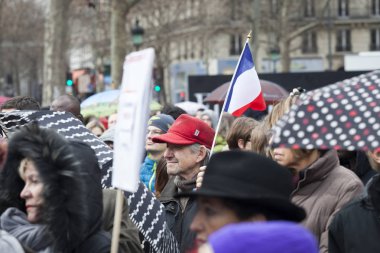 Paris, Fransa 10 Ocak 2016: Bombalama ve silahlı saldırı kurbanlarıanısına tören, Charlie Hebdo terör saldırısı anısına 