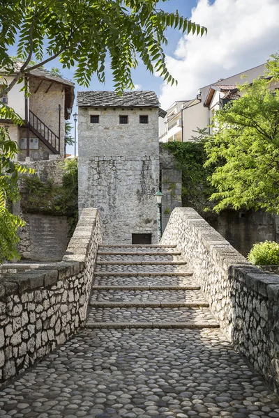 Eski Şehir Mostar Unesco Alanında Eski Bir Kemer Köprü Taş — Stok fotoğraf