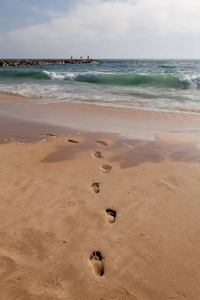 Huellas Arena Playa Cova Vapor Portugal — Foto de Stock