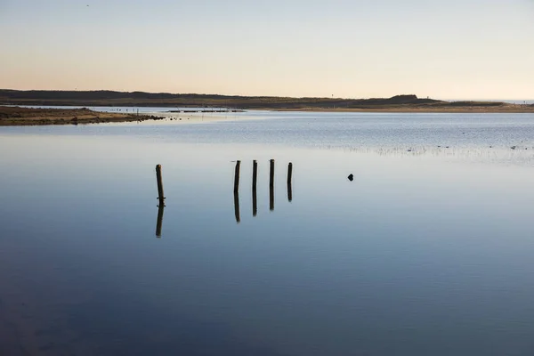 Crépuscule Sur Lagune Avec Réflexion Dans Eau Calme Réserve Naturelle — Photo