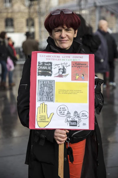 Paris France Janeiro 2016 Place Repbublique Cerimônia Para Comemorar Vítimas — Fotografia de Stock