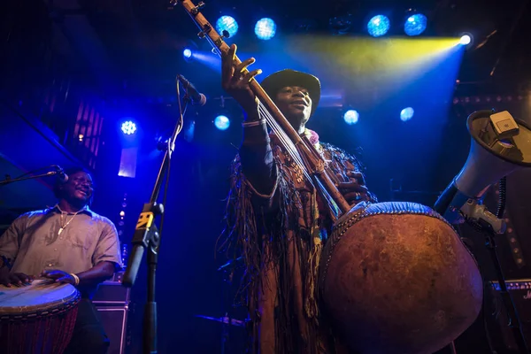 Amsterdam, Hollanda - 17 Şubat 2016: Paradiso Bitterzoet konser salonunda Mali Bko Quintet'ten Afrikalı grubun konseri.