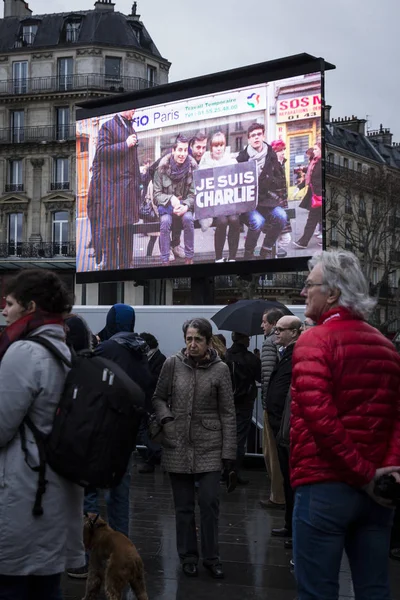 Paris França Janeiro 2016 Cerimônia Para Comemorar Vítimas Bombardeio Tiroteio — Fotografia de Stock