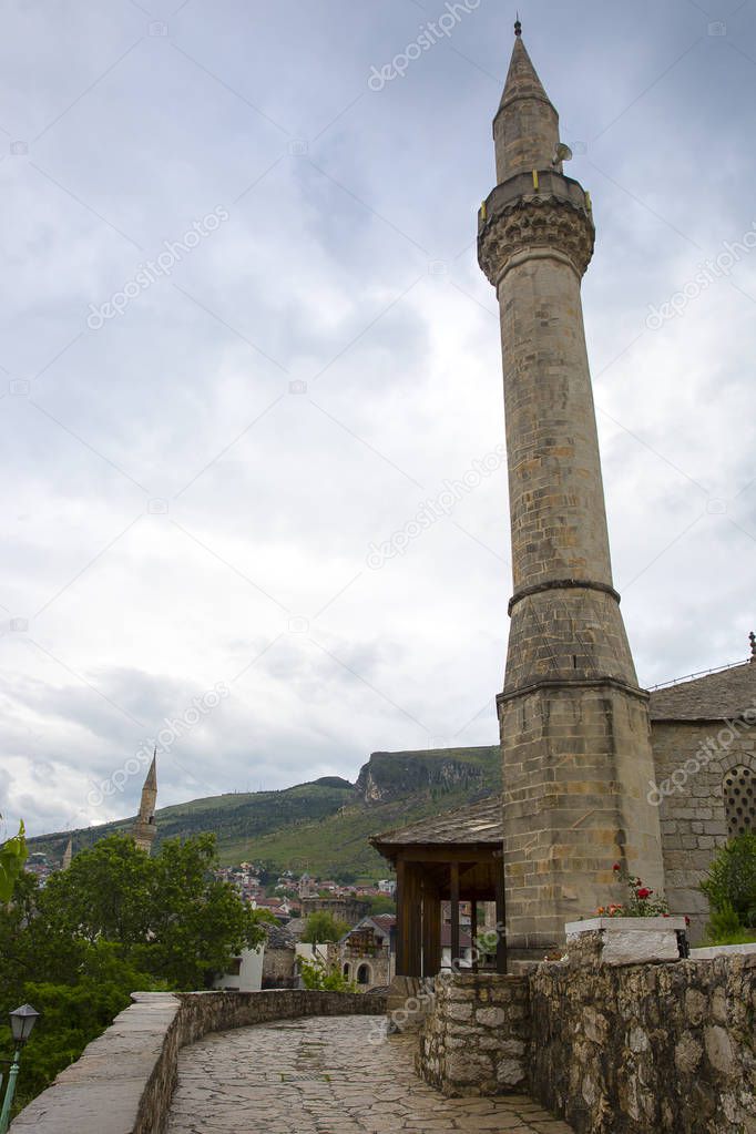Minaret of Tabacica Mosque in Mostar, Bosnia and Herzegovina
