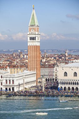 Venedik landmark, hava piazza san marco veya st mark kare, campanile ve ducale veya doge Sarayı görüntüleyin. İtalya, Avrupa.