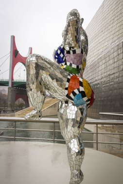 BILBAO, SPAIN - MARCH 19, 2015: The Guggenheim Museum in Bilbao during the Niki de Saint Phalle exhibition (February 27 to June 7, 2015) , Biscay, Basque Country, Spain clipart