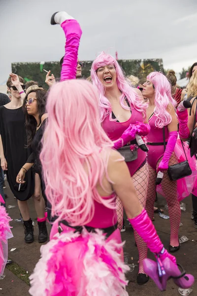 Amsterdam Holandia Lipiec 2017 Panie Ubrane Jak Różowy Flaming Różowym — Zdjęcie stockowe