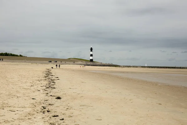 Siyah beyaz çizgili deniz feneri, Breskens, Hollanda