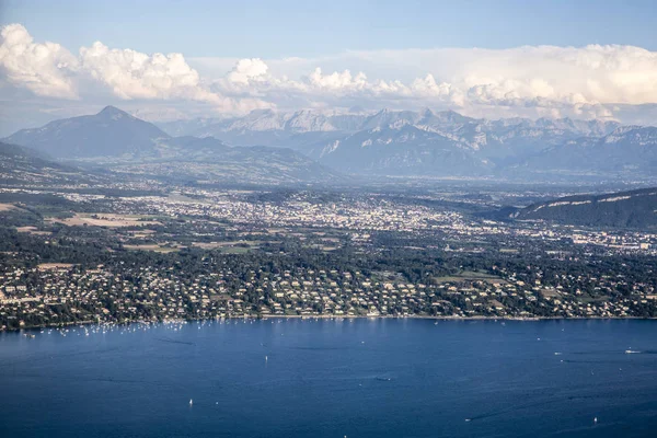 Vista Aérea Sobre Cordilheira Dos Alpes Lago Genebra Suíça — Fotografia de Stock
