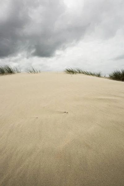 Blick Auf Eine Sanddüne Mit Bewölktem Himmel — Stockfoto