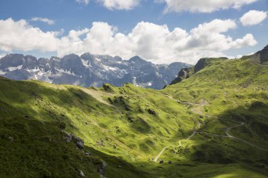 Bukolik yeşil yaz alp manzara, İsviçre Alpleri dağ masifi, kton du Valais, İsviçre
