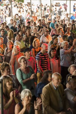 Amsterdam, Hollanda - 5 Temmuz 2015: Haitili grup The Chouk Bwa Libete'nin konseri;Amsterdam Roots Open Air sırasında, Park Frankendael'de 05/07/2015 tarihinde bir kültür festivali düzenlendi