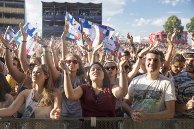 Nyon, İsviçre - 20 Temmuz 2017: Fransız ska grubu Tryo'nun Paleo Festivali'nde konseri