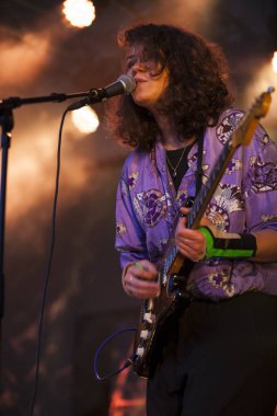 Traena, Norveç - 9 Temmuz 2016: Norveçli şarkıcı Ary'nin Traenafestival'deki konseri, küçük Traena adasında müzik festivali