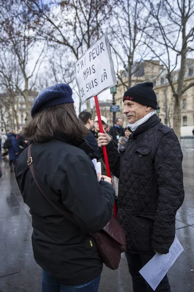 París Francia Enero 2016 Place Repbublique Ceremonia Para Conmemorar Las — Foto de Stock