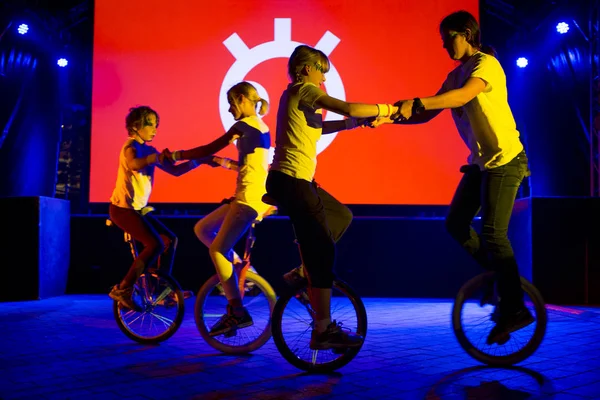 Amsterdam, The Netherlands, 12 September 2014, during West'ival, an open air free Cinema and culture festival on Mercatorplein. circus show before the screening