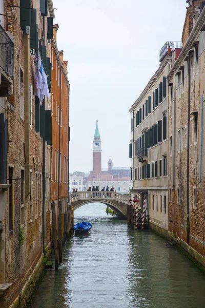 View San Giorgio Maggiore Church Tower Bell Small Romantic Canal — Stock Photo, Image