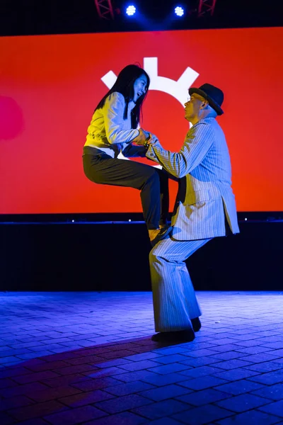 Amsterdam, The Netherlands, 12 September 2014, during West'ival, an open air free Cinema and culture festival on Mercatorplein. circus show before the screening