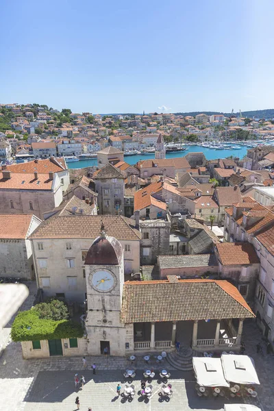 Luchtfoto Vanaf Klokkentoren Van Saint Lawrence Cathedral Trogir Met City — Stockfoto