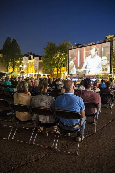 Amsterdam, The Netherlands - August 20 2015: open air screening of Colombian film Todos se van at Marie Heinekein Plein, during World Cinema Amsterdam festival, a world film festival held from 14 to 23/08/2015