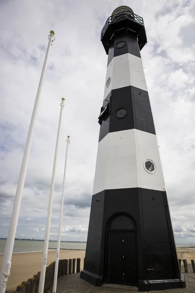 Phare Rayures Noir Blanc Breskens Pays Bas — Photo