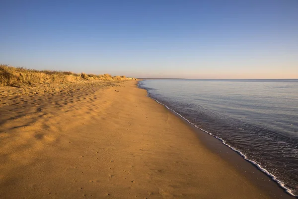 View Beach Sunset Golden Sand Quiet Sea — Stock Photo, Image