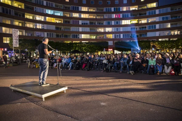 Amsterdam, The Netherlands - August 20 2015: open air screening of Colombian film Todos se van at Marie Heinekein Plein, during World Cinema Amsterdam festival, a world film festival held from 14 to 23/08/2015