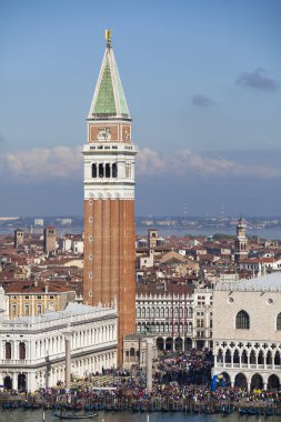 Venedik landmark, hava piazza san marco veya st mark kare, campanile ve ducale veya doge Sarayı görüntüleyin. İtalya, Avrupa.