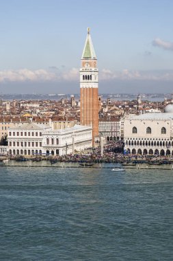Venedik landmark, hava piazza san marco veya st mark kare, campanile ve ducale veya doge Sarayı görüntüleyin. İtalya, Avrupa.