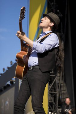 Nyon, İsviçre - 20 Temmuz 2017: Fransız ska grubu Tryo'nun Paleo Festivali'nde konseri