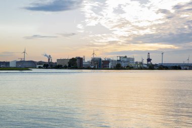 Amsterdam, Hollanda, 29 Ağustos 2015: Endüstriyel kurulumu ve tankları ile Avrupa'nın en büyük kakao limanı olan Amsterdam limanının görünümü