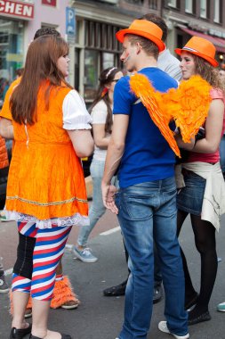 Amsterdam, Hollanda, 30 Nisan 2014: resmi ulusal bayram Kral günü kutlaması - Koningsdag - Kral Willem'in doğum gününü kutlamak için her yıl 30 Nisan'da tüm ülkede düzenlendi