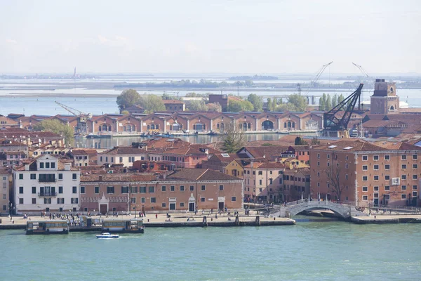 Вид Воздуха Венецианскую Лагуну Старым Городским Пейзажем Арсеналом Венеция Италия — стоковое фото
